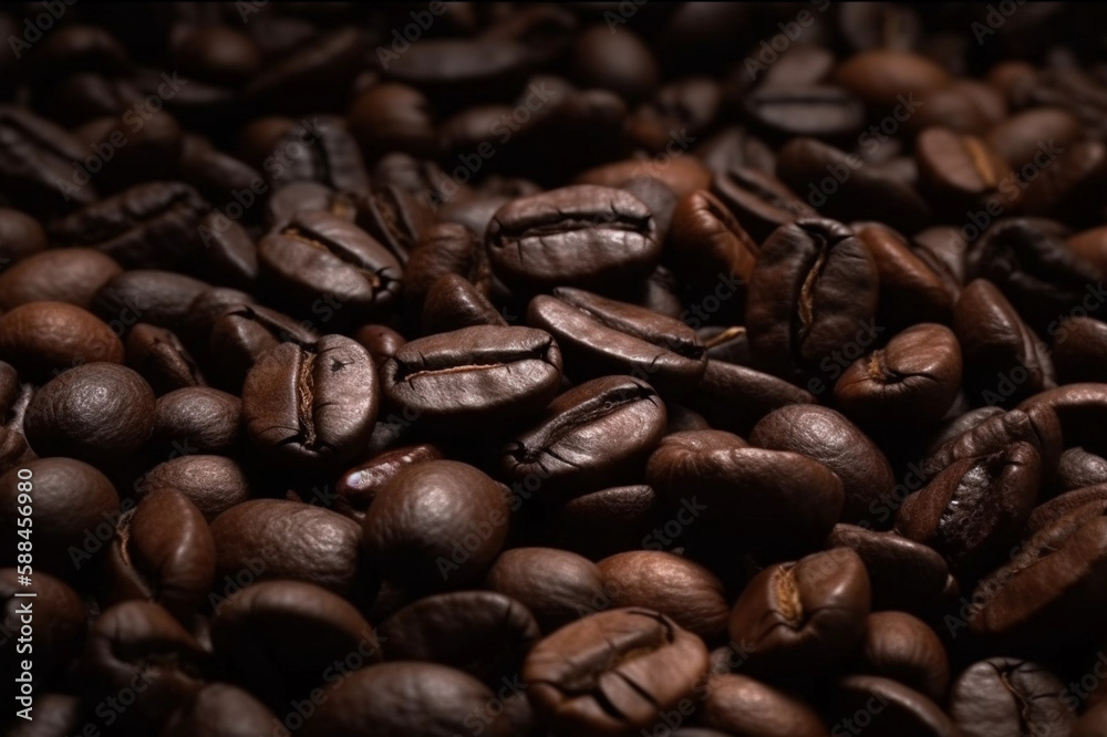 Coffee Beans with surrounded Smoke on a Dark Background. Creative AI wallpaper. Created by generative AI Coffee Beans with surrounded Smoke on a Dark Background. Creative AI wallpaper. Created by generative AI