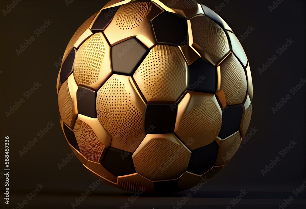 Flat Soccer ball 3D rendering. Sport golden soccer ball 3D rendering