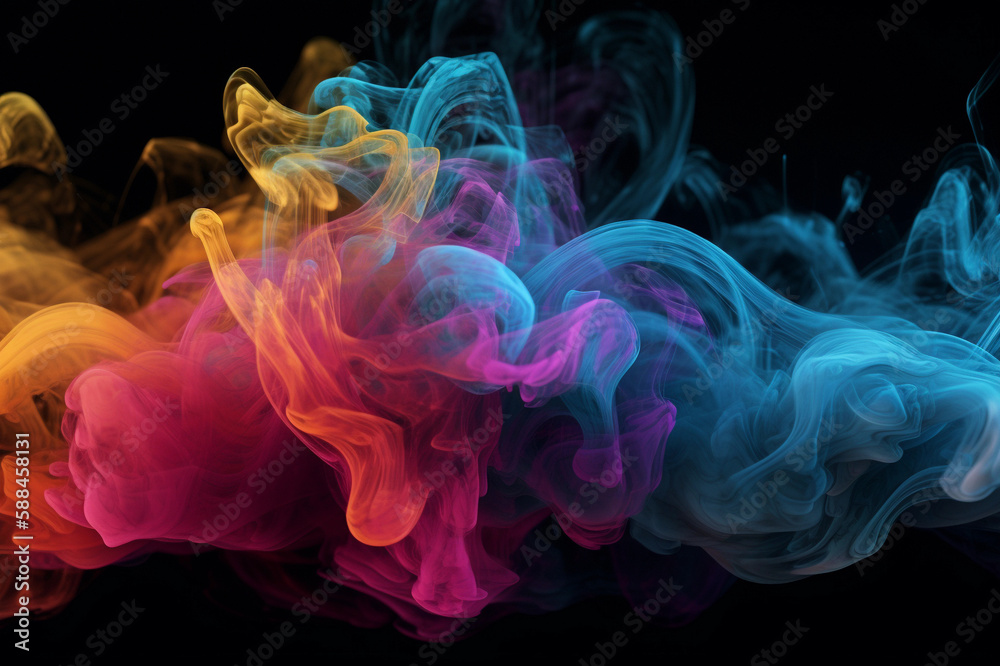 Obraz premium Colorful Vape Smoke. Dark Background. Multicolor Smoke. Creative AI Wallpaper. Created by generative AI