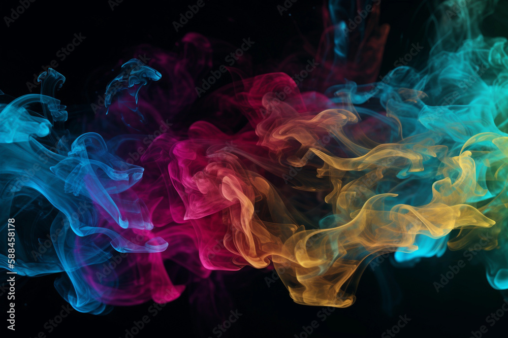 Colorful Vape Smoke. Dark Background. Multicolor Smoke. Creative AI Wallpaper. Created by generative AI