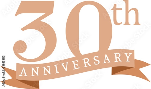 30th anniversary with ribbon, golden text