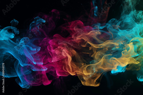 Colorful Vape Smoke. Dark Background. Multicolor Smoke. Creative AI Wallpaper. Created by generative AI