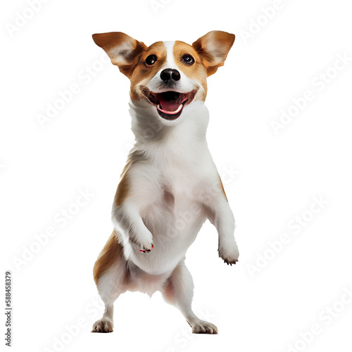 Photo realistic. Happy dog ​​isolated on white background. generative AI