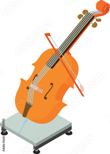 Cello icon isometric vector. Stringed music instrument with bow on electro scale. Cargo transportation and warehouse logistic