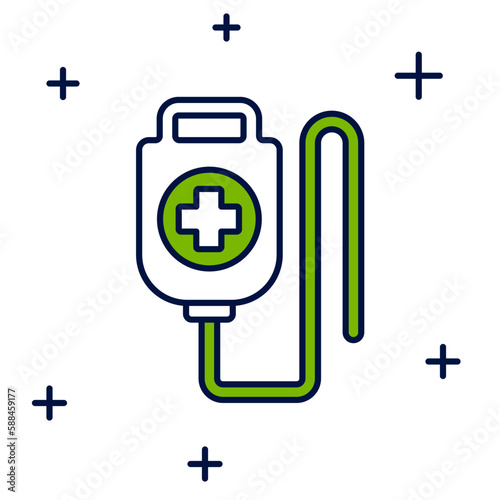 Filled outline IV bag icon isolated on white background. Blood bag. Donate blood concept. The concept of treatment and therapy, chemotherapy. Vector