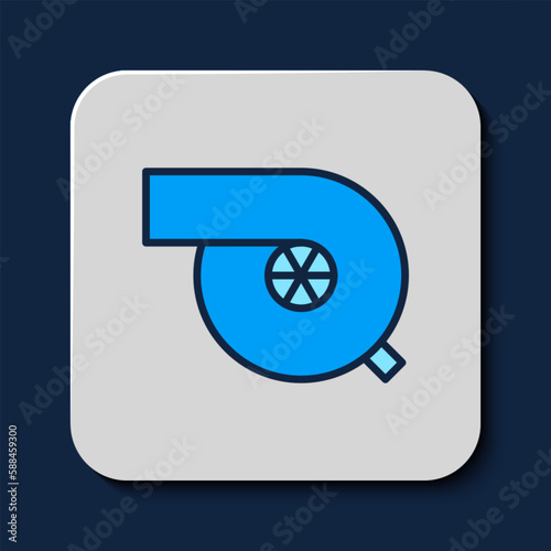 Filled outline Automotive turbocharger icon isolated on blue background. Vehicle performance turbo. Turbo compressor induction. Vector