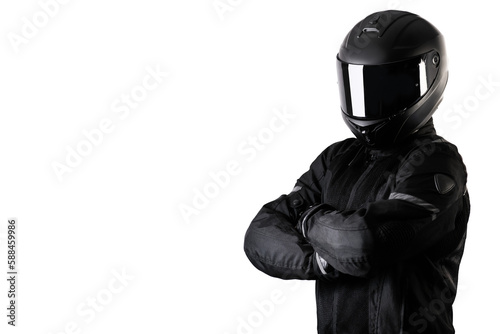 Fotografie Portrait of a motorcycle rider on a transparent background arms crossed