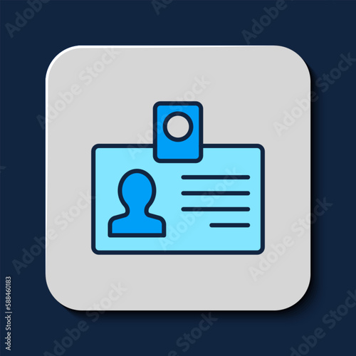 Filled outline Identification badge icon isolated on blue background. It can be used for presentation, identity of the company, advertising. Vector © Kostiantyn