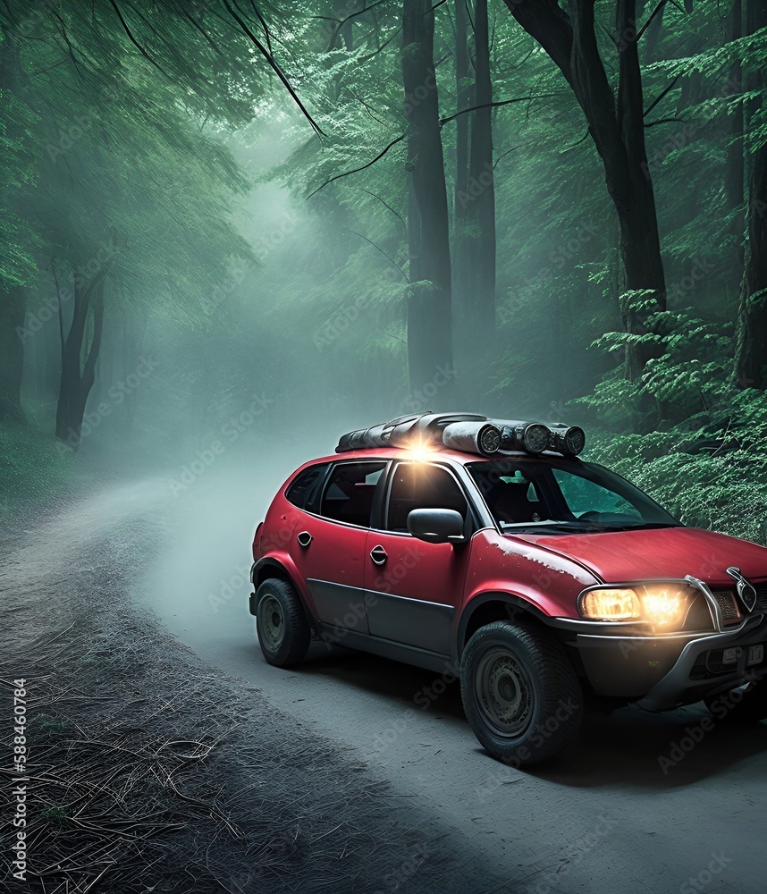illustration of a car in a forest illustration of a car in a forest