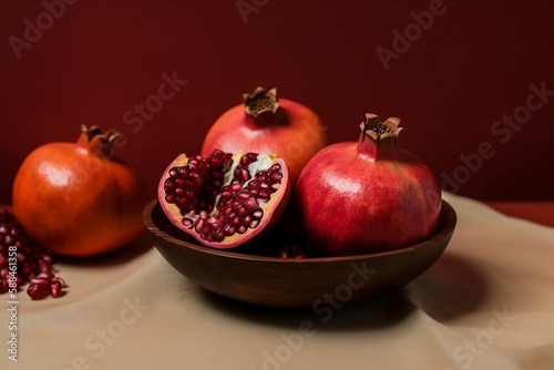 Pomegranates in a Wooden Bowl