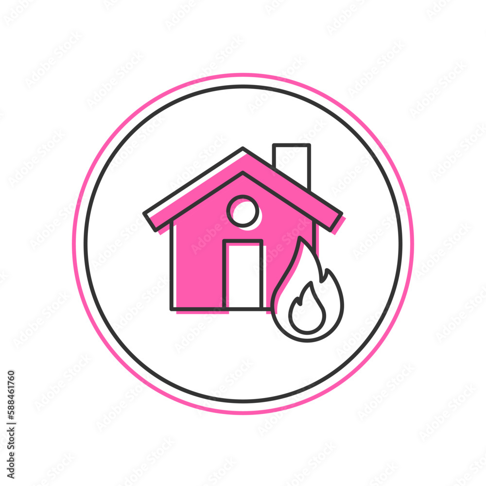 Filled outline Fire in burning house icon isolated on white background. Vector Filled outline Fire in burning house icon isolated on white background. Vector