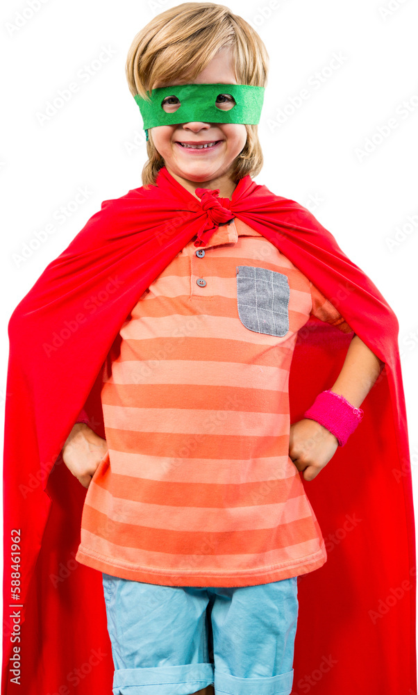 Boy in red cape and eye mask