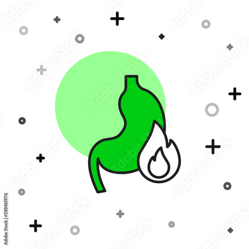 Filled outline Stomach heartburn icon isolated on white background. Stomach burn. Gastritis and acid reflux, indigestion and stomach pain problems. Vector