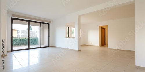 Wallpaper Mural The living room of a new apartment is empty and has a tiled floor, Generative AI Torontodigital.ca