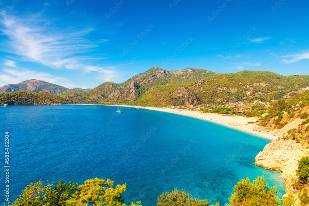 Beautiful view of Oludeniz beach in Mugla region, Turkey. Summer holiday travel destination