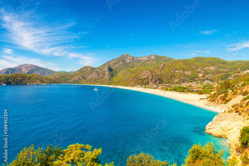 Fototapeta Naklejka Na Ścianę i Meble -  Beautiful view of Oludeniz beach in Mugla region, Turkey. Summer holiday travel destination