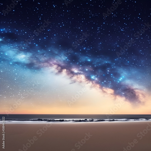 Starry sky on the beach landscape - Calm beach background for design - landscape for design - Generative AI