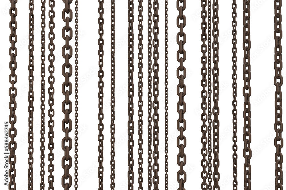 3d image of linked rusty chains hanging 3d image of linked rusty chains hanging
