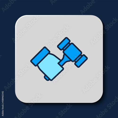 Filled outline Auction hammer icon isolated on blue background. Gavel - hammer of judge or auctioneer. Bidding process, deal done. Auction bidding. Vector