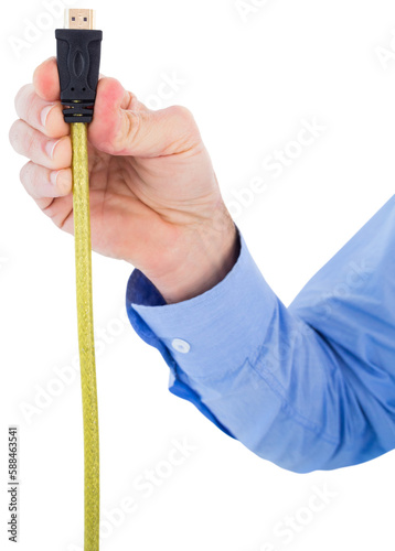 Businessman holding a cable