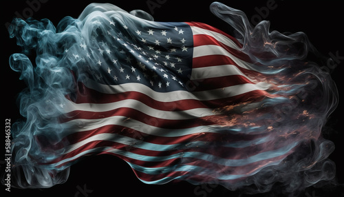 america flag, black smoky background, generative ai