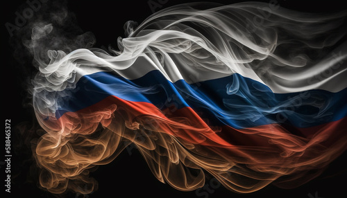 russia flag, black smoky background, generative ai