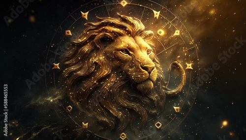 zodiac sign leo against the background of the galaxy, generative ai