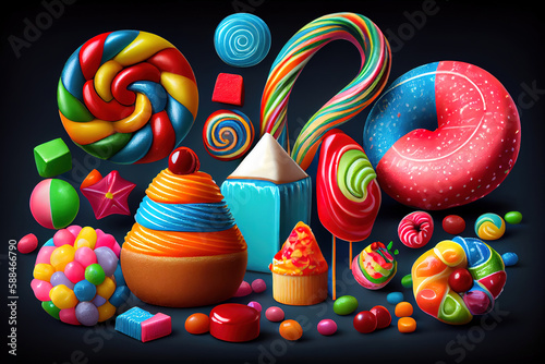 Colorful candy background isolated on white. Generative Ai