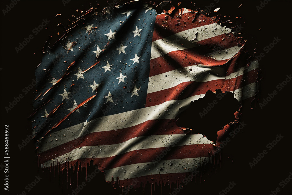 American or the united states flag ripped destroyed or broken. Usa flag ...