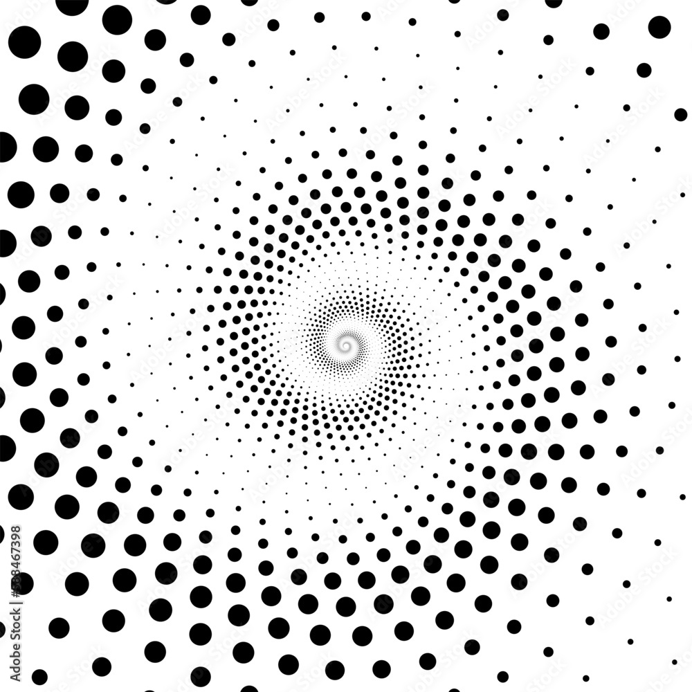 Black dot circle halftone on the white background. Vector illustration.	