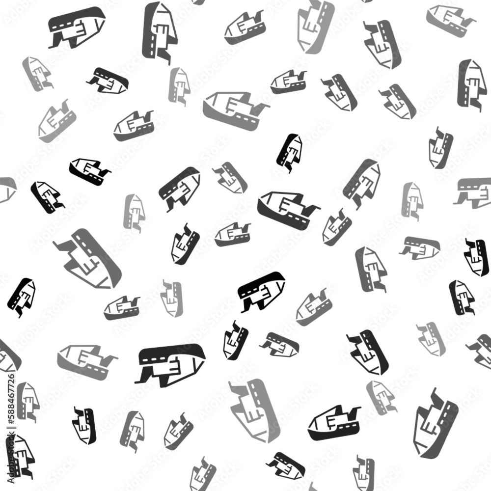 Black Viking head icon isolated seamless pattern on white background. Vector