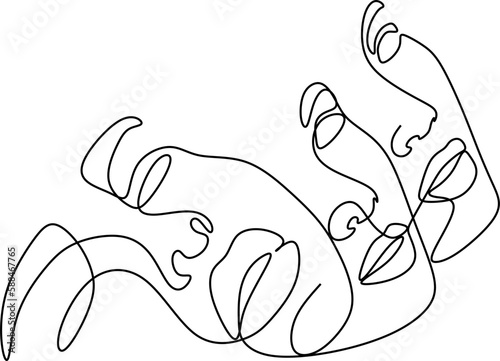 Abstract faces line vector illustration. Minimalistic art male and female. Black and white. White background. One line drawing.