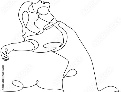 Continuous line art or One Line Drawing of a woman stretching arms is relaxing picture vector illustration