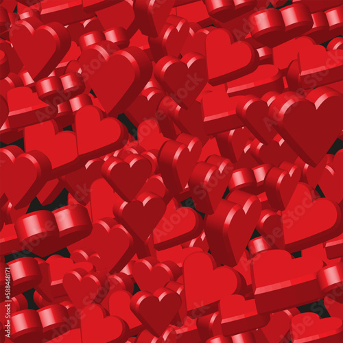 Red 3D Hearts on Gray Seamless Pattern