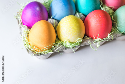 Vibrant colorful easter eggs on a white background