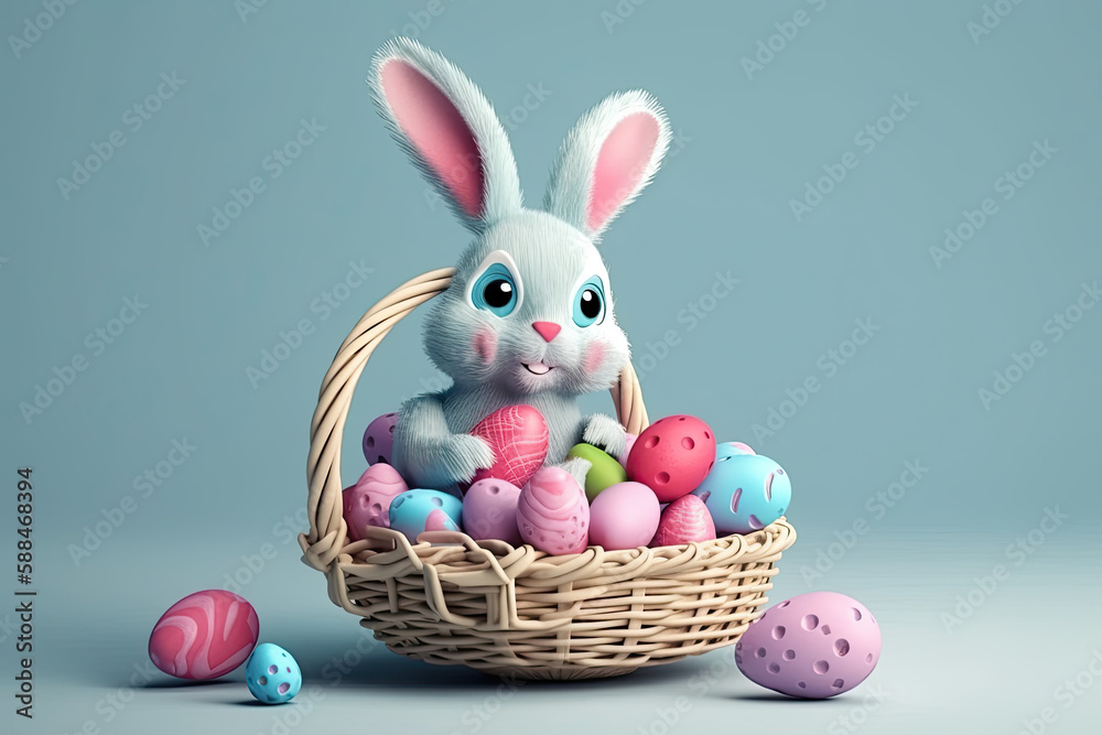 Whimsical Pink Hare on Easter Eggs with Generative Graphics and Nature Background: Modern Spring Art Decor Stock Photo Whimsical Pink Hare on Easter Eggs with Generative Graphics and Nature Background: Modern Spring Art Decor Stock Photo