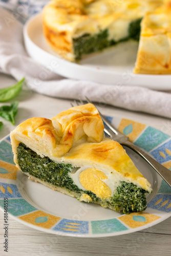 Torta Pasqualina, a traditional Italian Easter pie stuffed with spinach, ricotta and eggs.