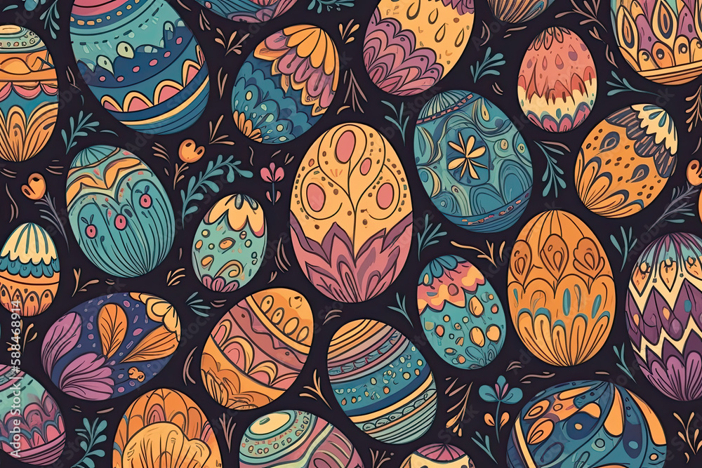 Easter Egg Pattern, Hand-Drawn, Generative Graphics, Spring Decor Easter Egg Pattern, Hand-Drawn, Generative Graphics, Spring Decor