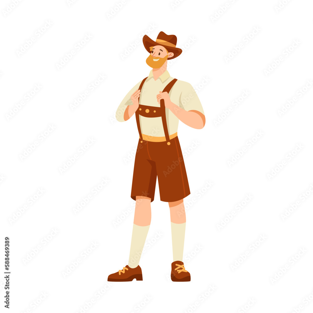Beer Festival with Smiling Man Character in Hat Celebrating Holiday Vector Illustration