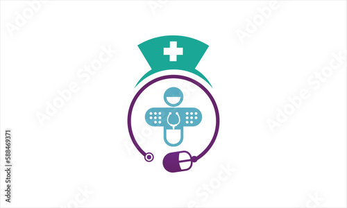 Nurse Logo. Online nursing care logo vector design