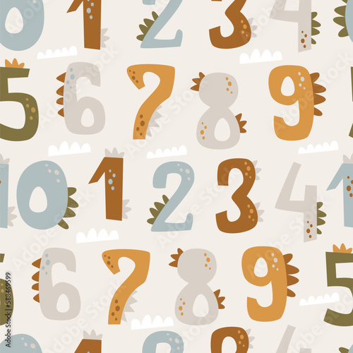 Seamless pattern with numbers dinosaurs