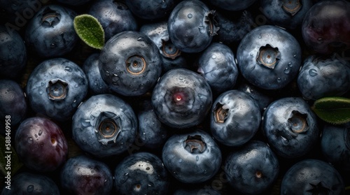 Texture with lots of ripe blueberries. Background design with fresh berries. Generative AI.