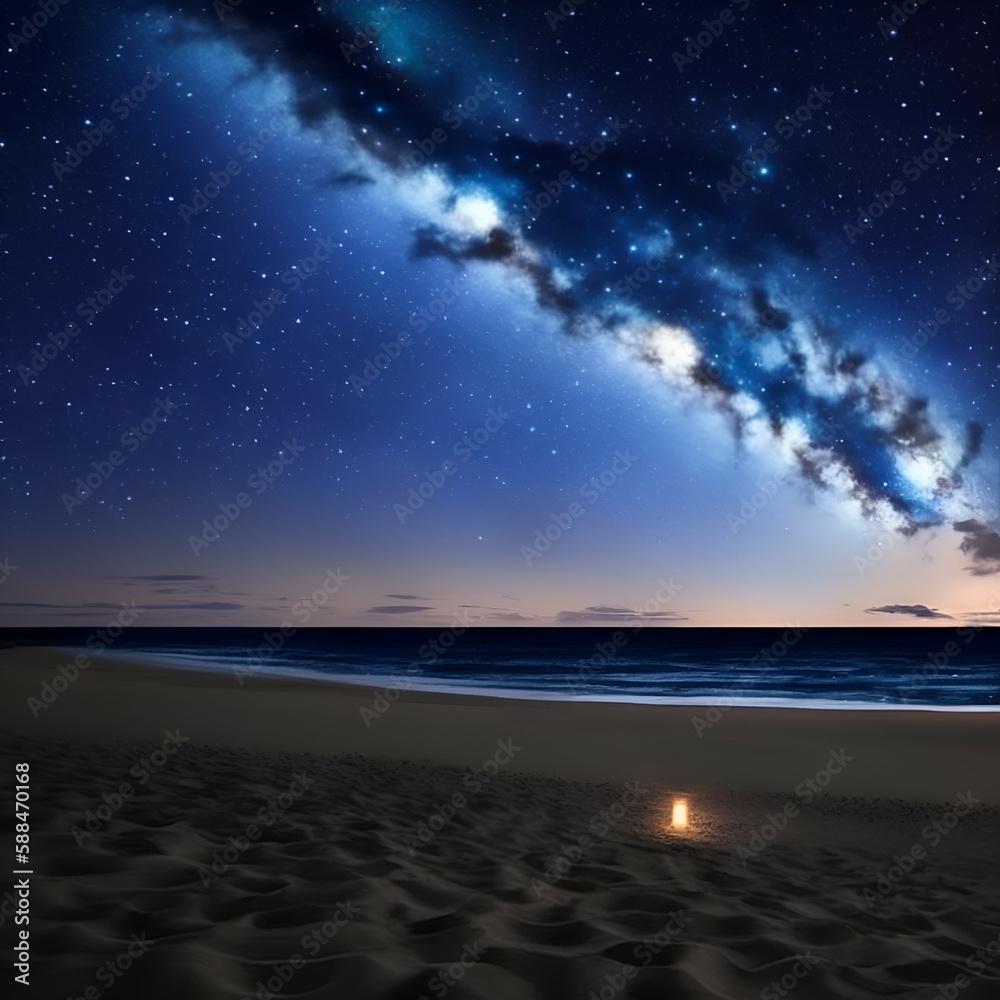 moon over the sea - Starry sky on the beach landscape - Calm beach background for design - landscape for design - Generative AI