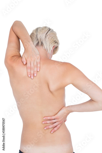 Foto Pretty woman suffering from back pain