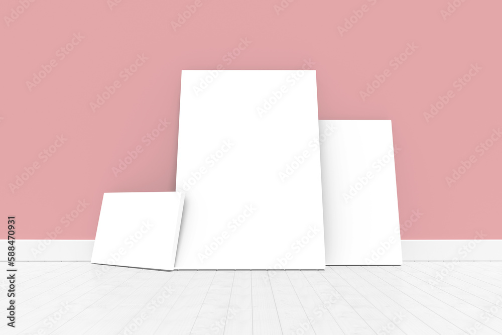 Fototapeta premium Digitally generated image of whiteboards against coral wall