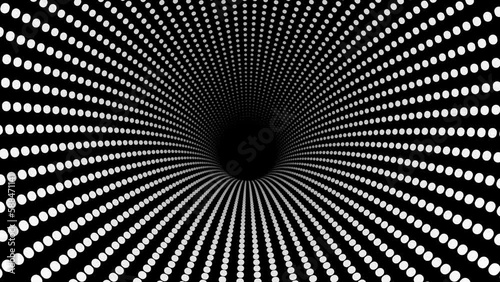 Black and white abstract hypnotic tunnel. Optical illusion seamless loop. 4k