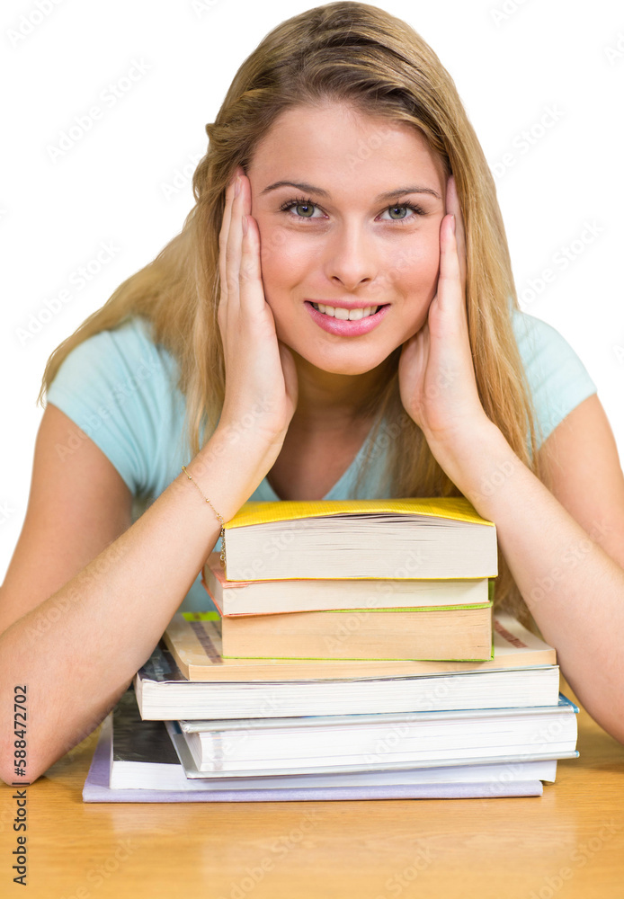 Portrait of female student in library Portrait of female student in library