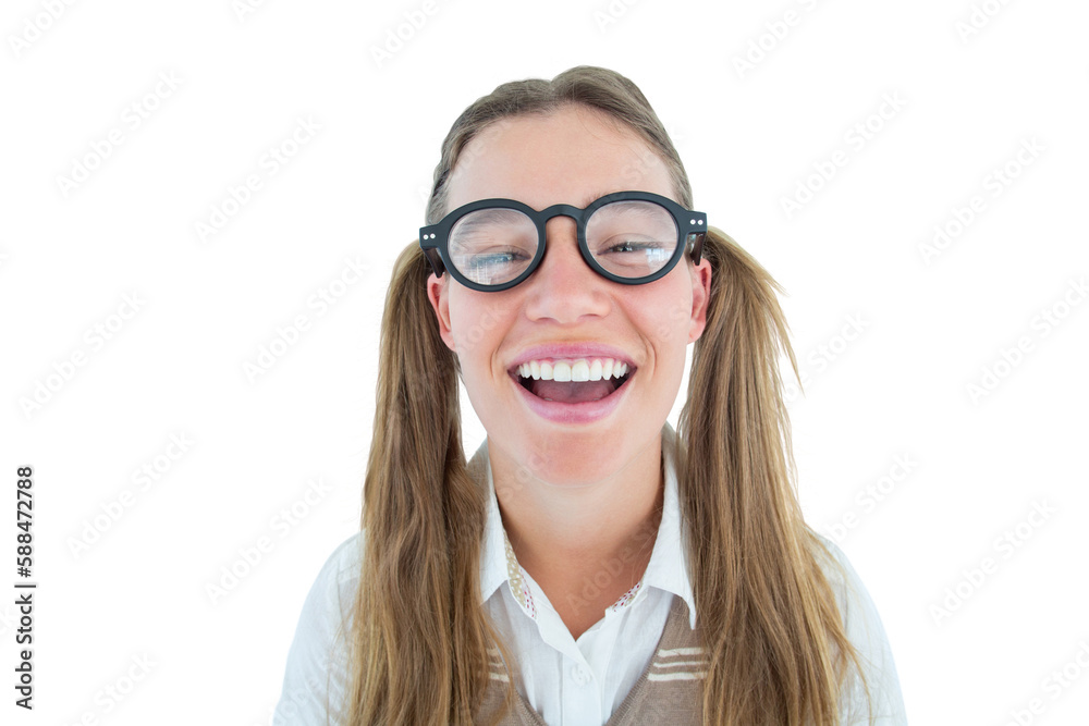 Female geeky hipster smiling at camera
