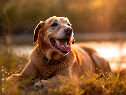 Cachorro alegre brincando ao ar livre, desfrutando de momentos de pura felicidade e diversão em meio à natureza, em um dia ensolarado e cheio de alegria, proporcionando lindas memórias fotográficas