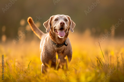 Cachorro alegre brincando ao ar livre, desfrutando de momentos de pura felicidade e diversão em meio à natureza, em um dia ensolarado e cheio de alegria, proporcionando lindas memórias fotográficas photo
